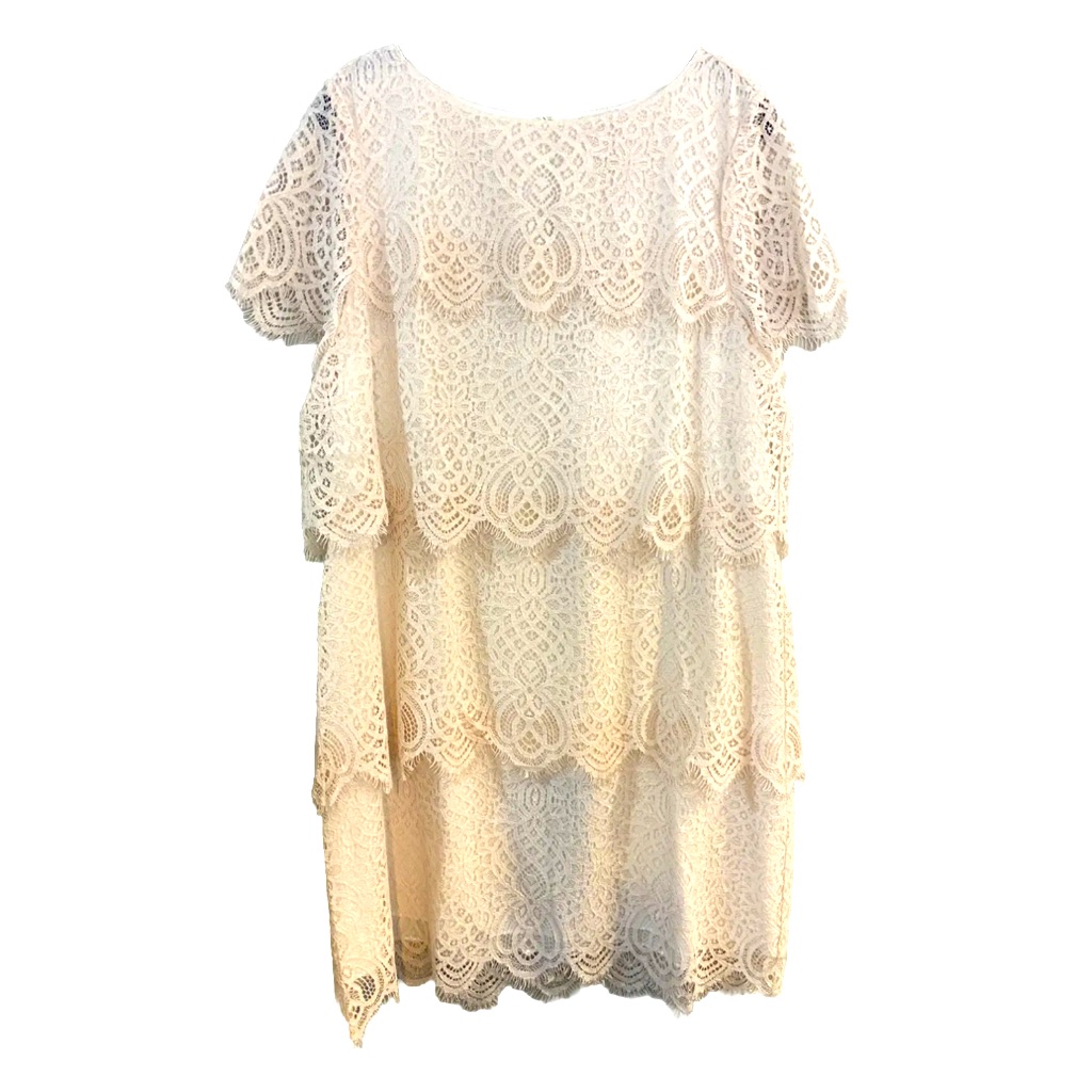 New Sundance Catalog Lace Tiered Short Sleeve Dress Ivory Large